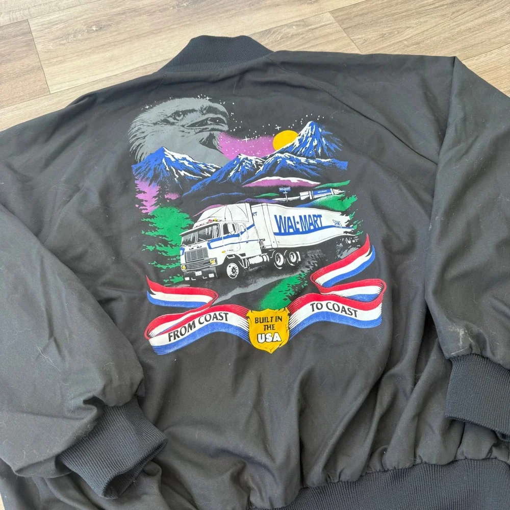 Vintage Auburn Sportswear Walmart Trucker Bomber Jacket Black Mens XL USA Made